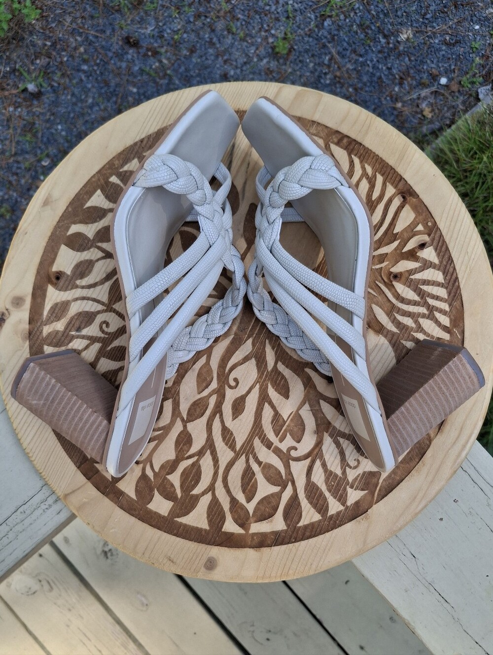 Dolce Vita Paily Cream Braided Leather Block Heel Square Toe Slide Sandals Sz 10 - Picture 5 of 9